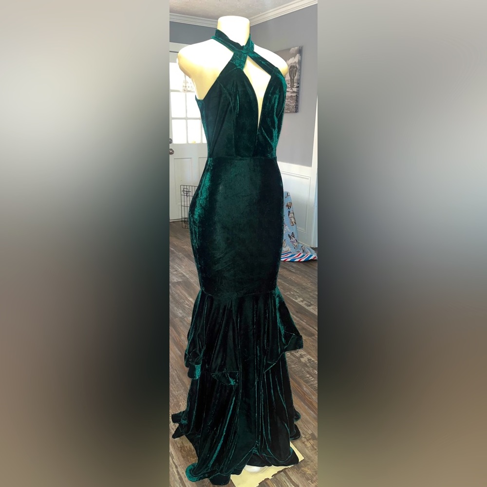 Windsor Velvet Mock Neck Sleeveless Olive green Mermaid Gown ❗️Worn Once❗️